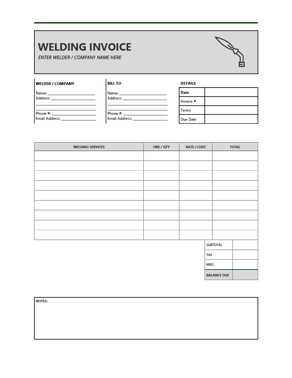 Free Welding Invoice Template PDF WORD EXCEL