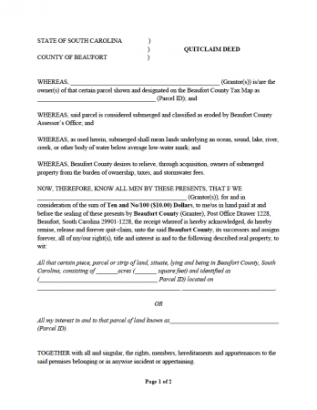 Free South Carolina Quit Claim Deed Form | PDF | WORD