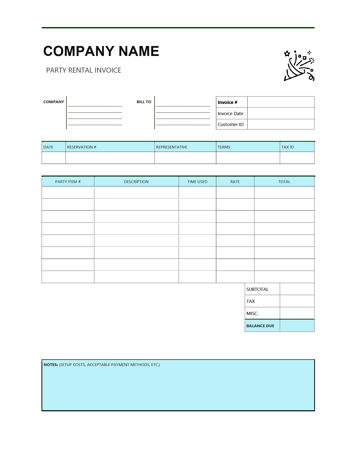 Free Party Rental Invoice Template  PDF  WORD  EXCEL Within Monthly Rent Invoice Template