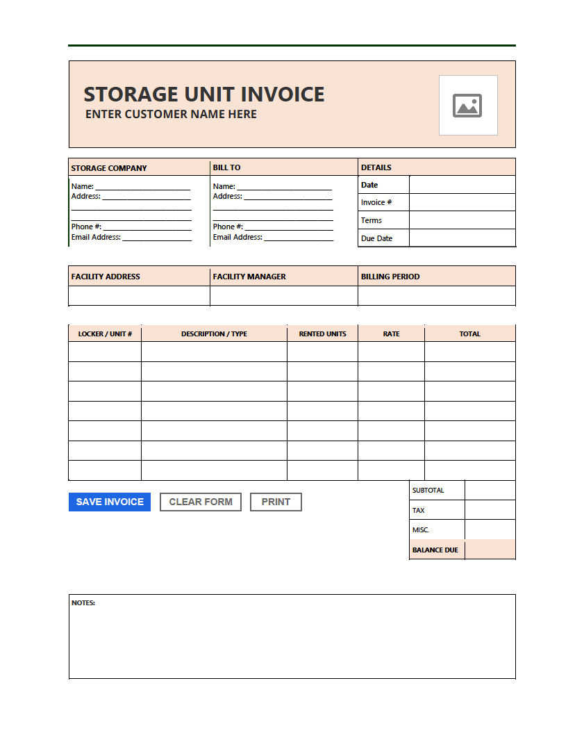 Free Storage Unit Invoice Template PDF WORD EXCEL