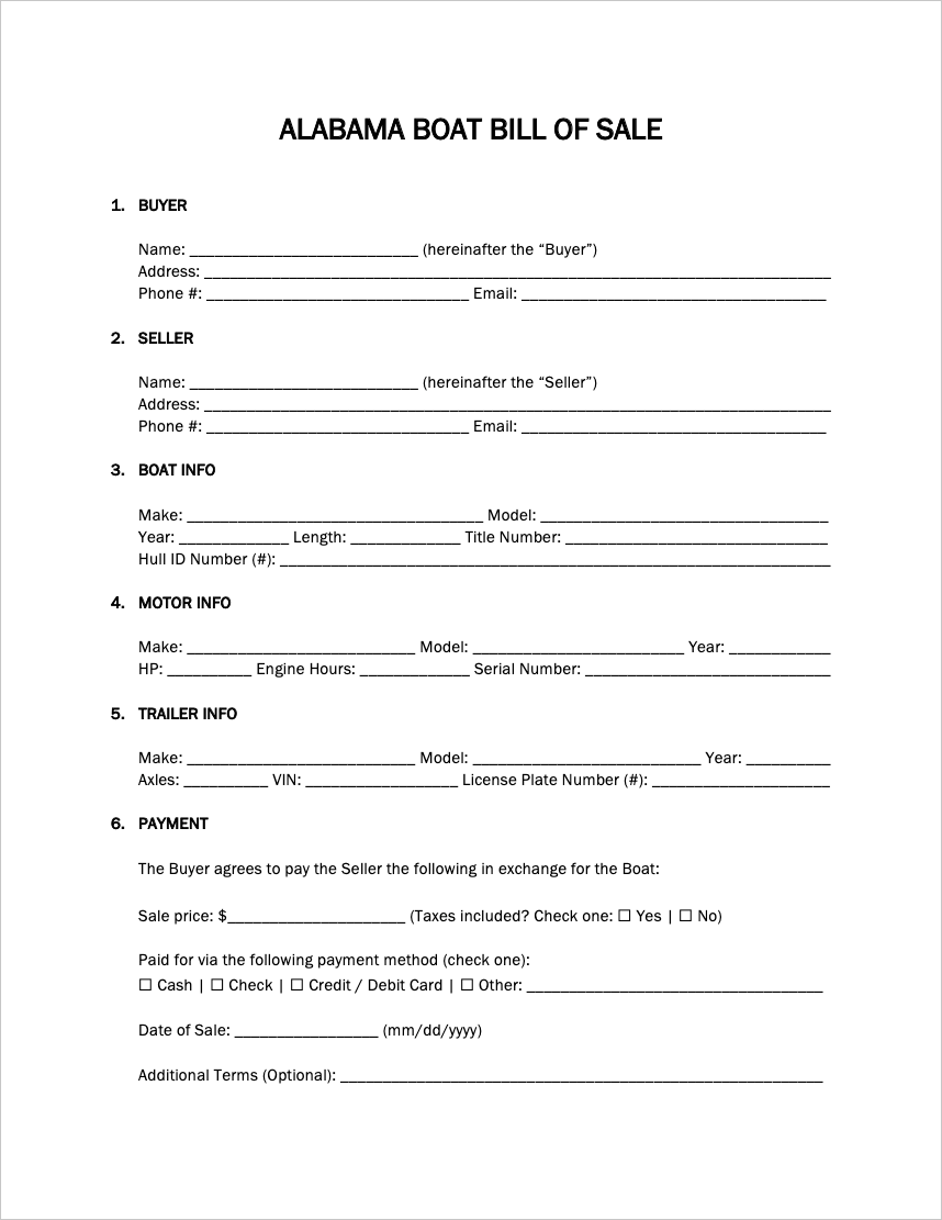 Free Alabama Boat Bill Of Sale Form PDF WORD RTF