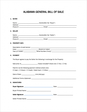 free alabama bill of sale forms 4 pdf word rtf