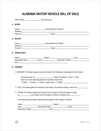 free alabama bill of sale forms 4 pdf word rtf