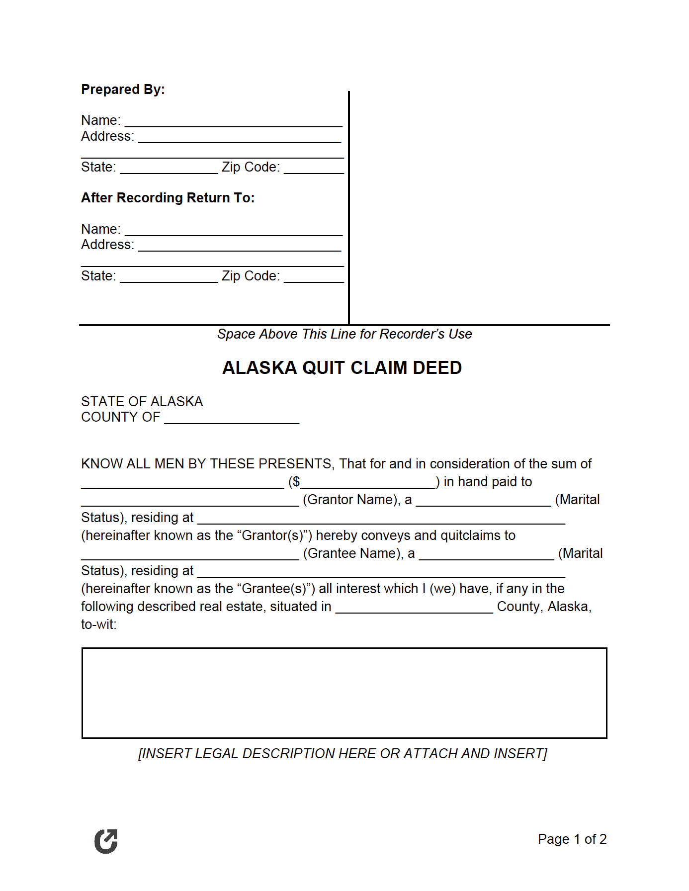 Free Alaska Quit Claim Deed Form PDF WORD RTF