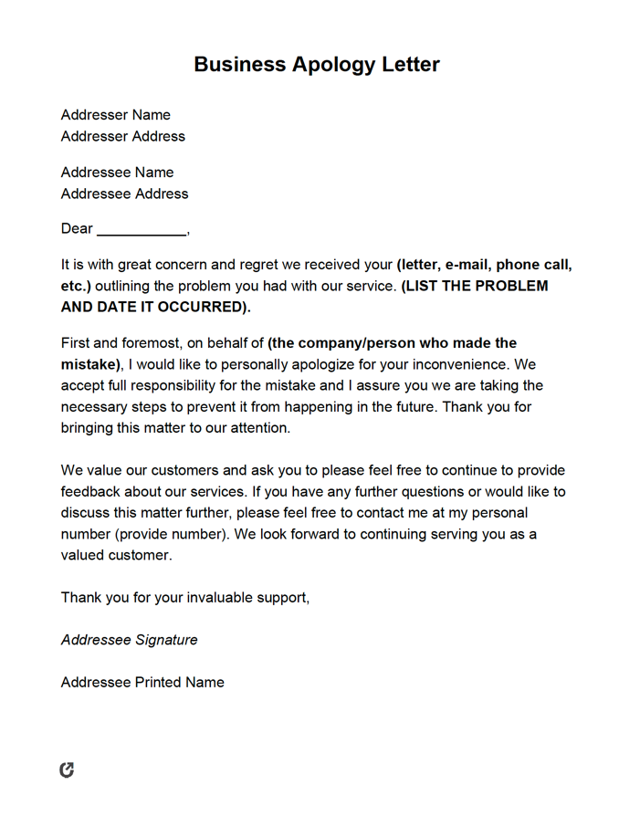 Free Apology Letters PDF WORD