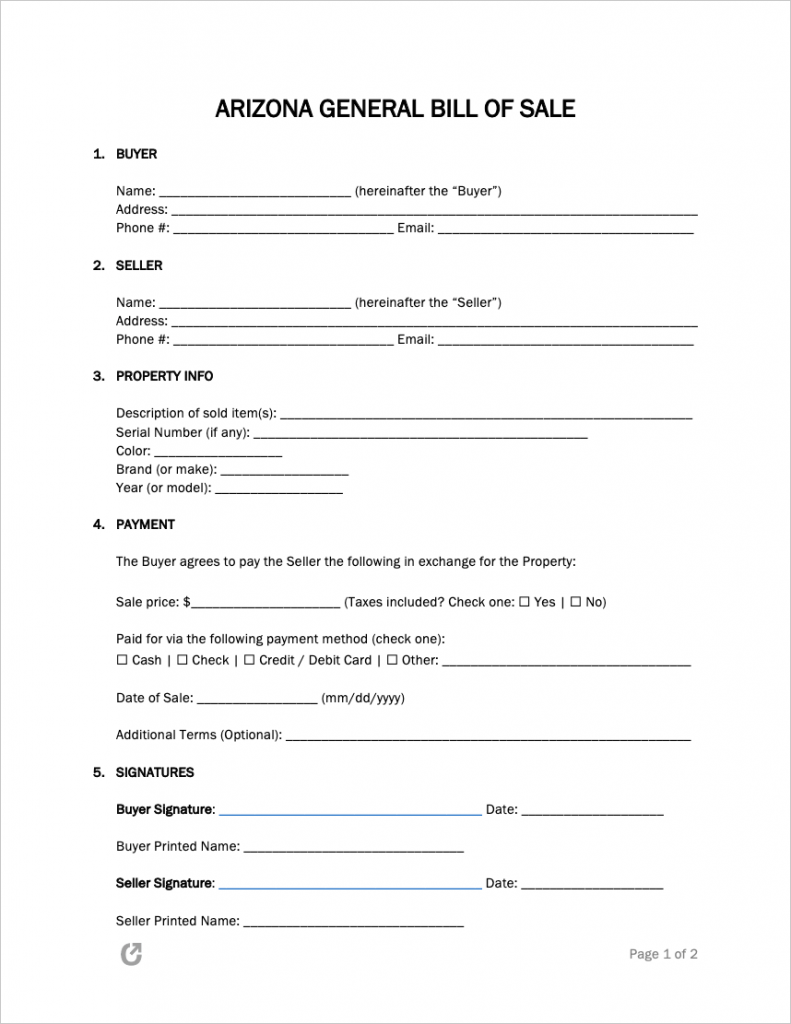 free-arizona-bill-of-sale-forms-pdf