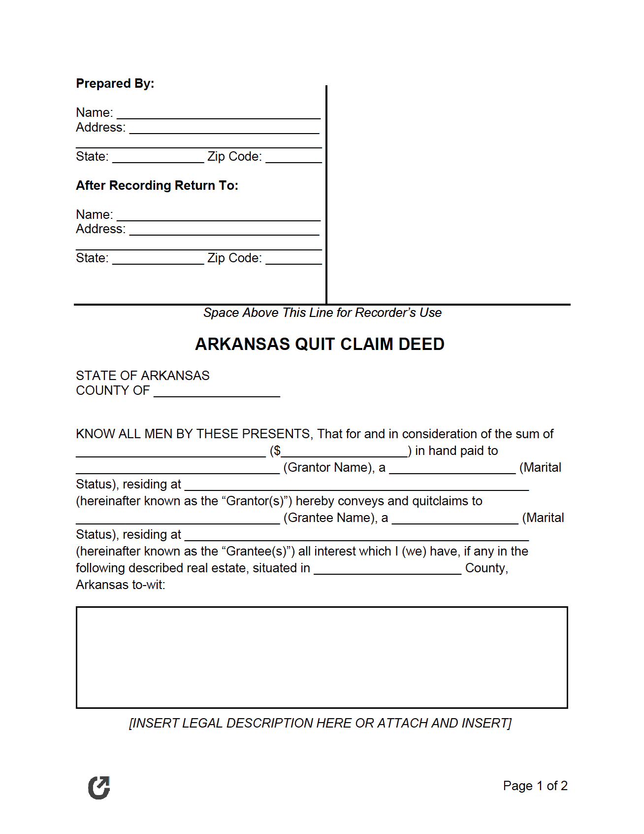Free Arkansas Quit Claim Deed Form PDF WORD RTF