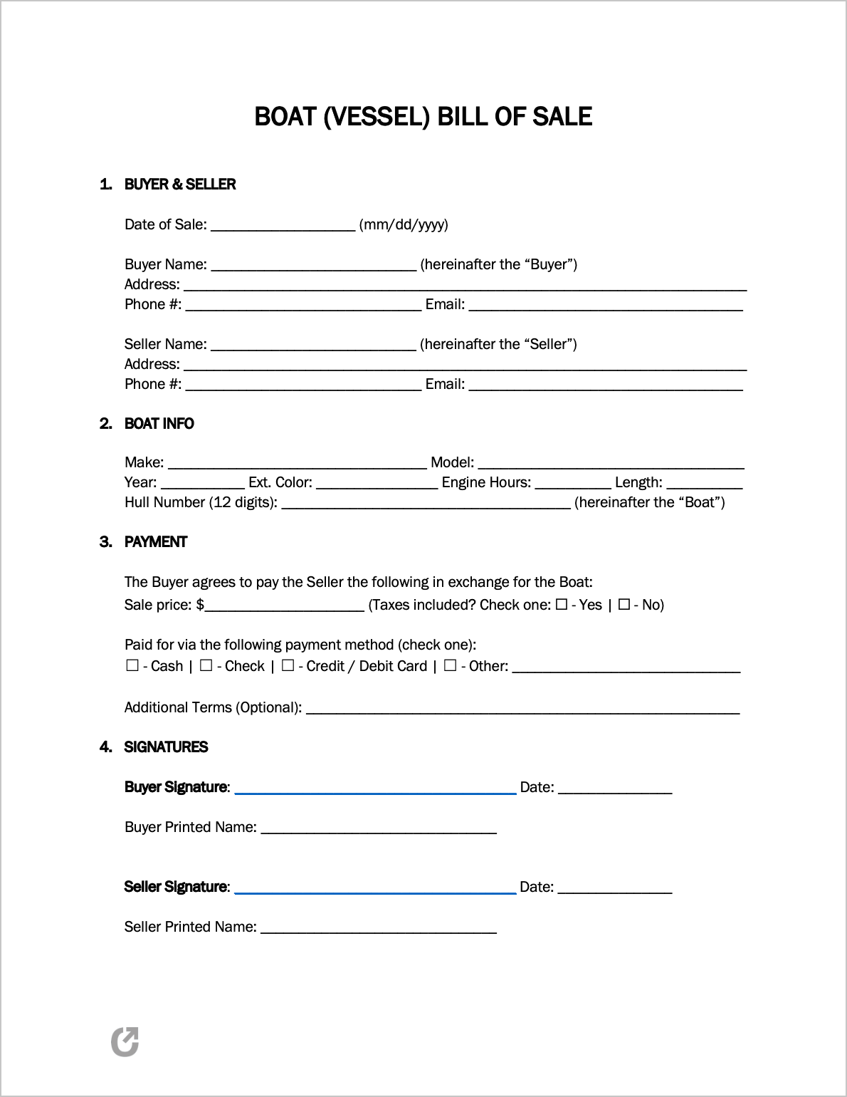 Free Boat Bill of Sale Form  PDF  WORD  RTF