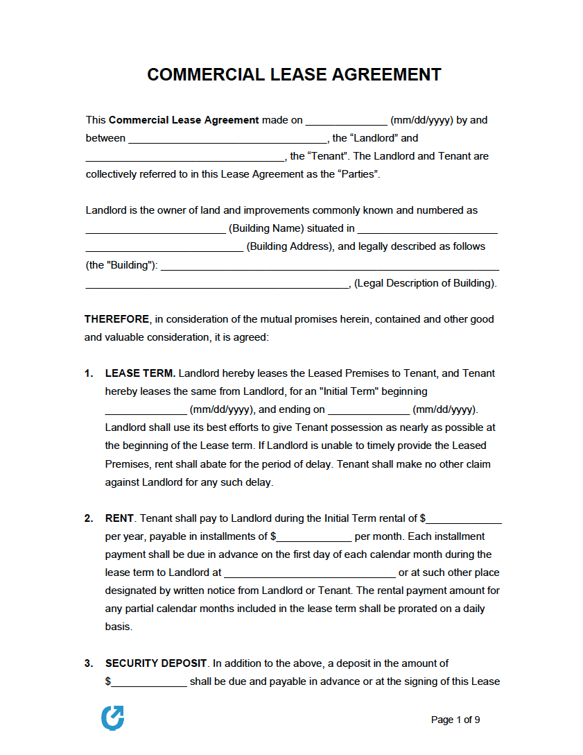 Free Commercial Lease Agreement Templates PDF WORD RTF