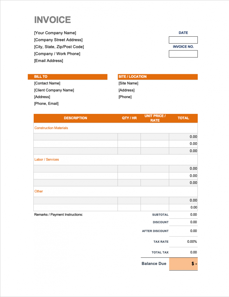 Construction Invoice Templates