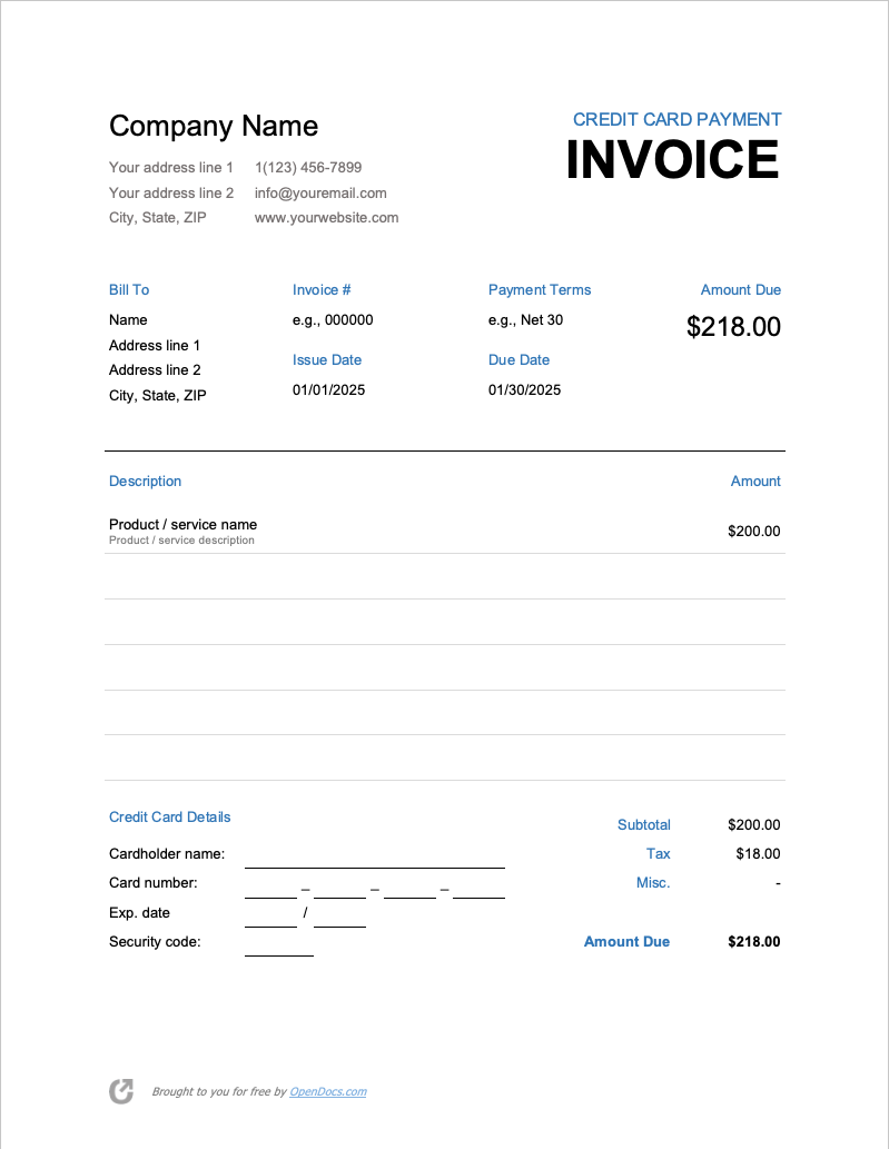 credit card payment template excel