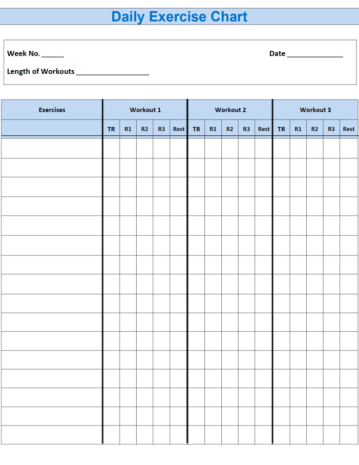 Free Exercise Chart Templates | PDF | WORD | EXCEL