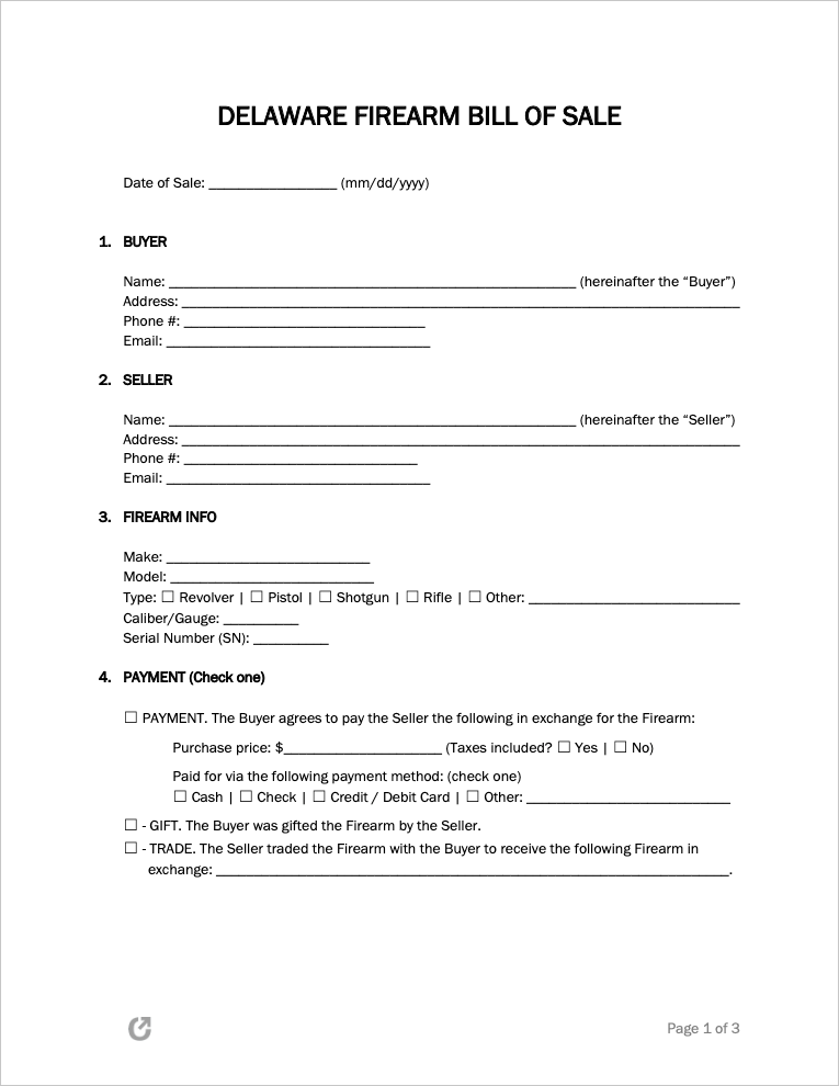 Free Delaware Bill of Sale Forms | PDF