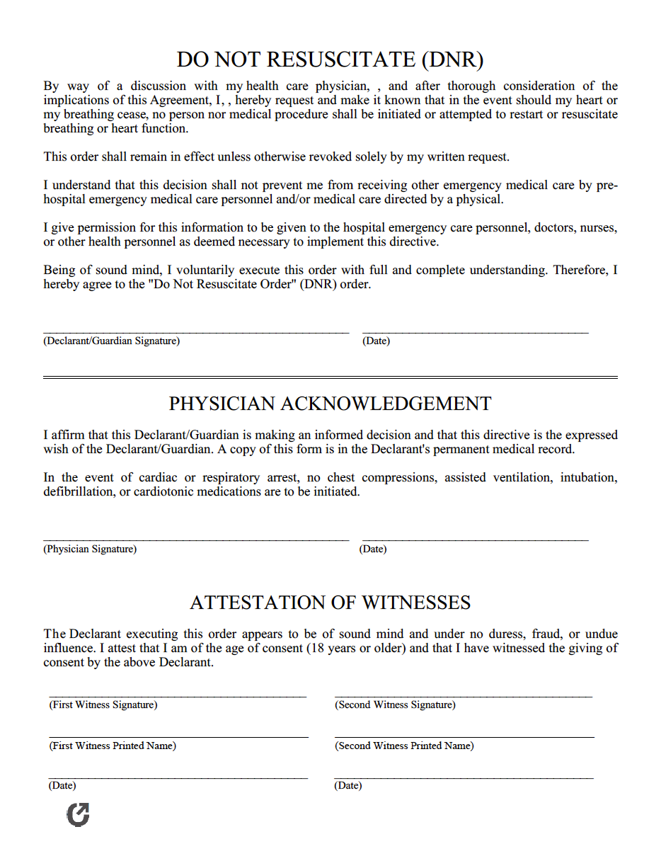 Free DoNotResuscitate Order Forms PDF WORD