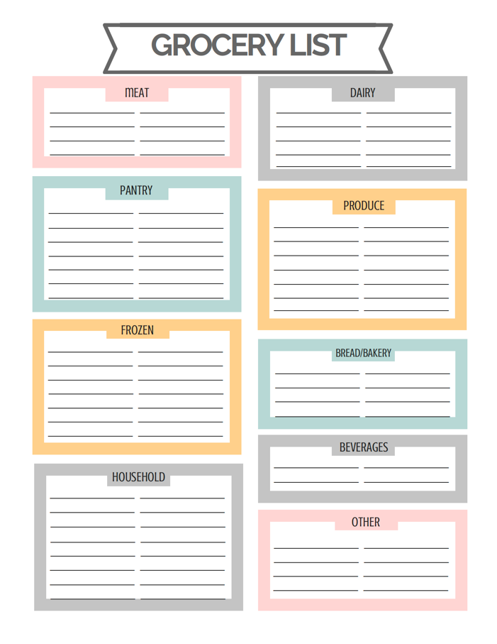 Free Grocery List Templates PDF WORD