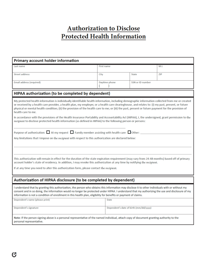 Is There A Standard Hipaa Form