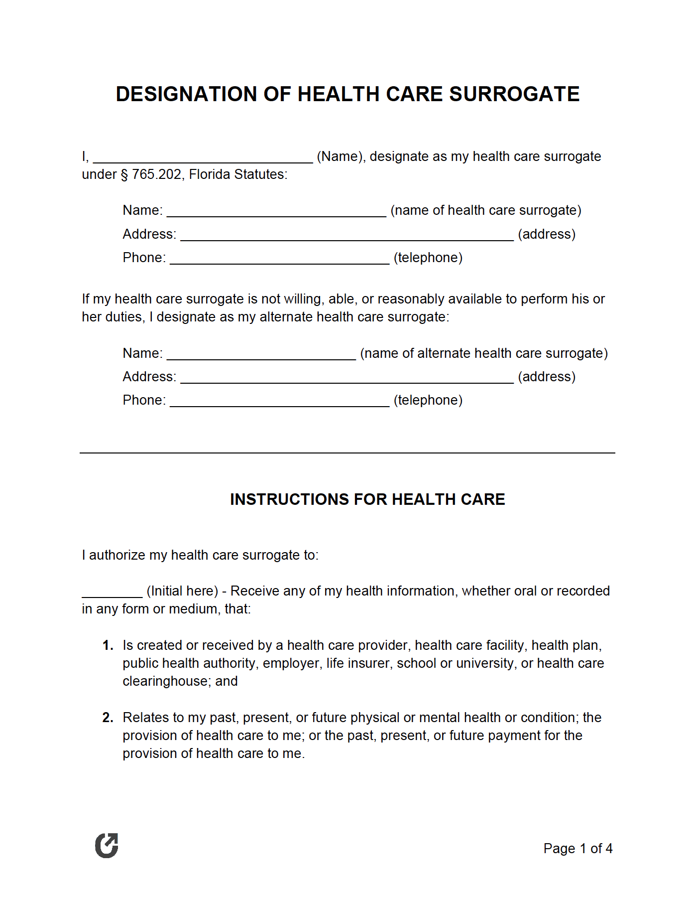Free Printable Health Care Surrogate Form Pdf