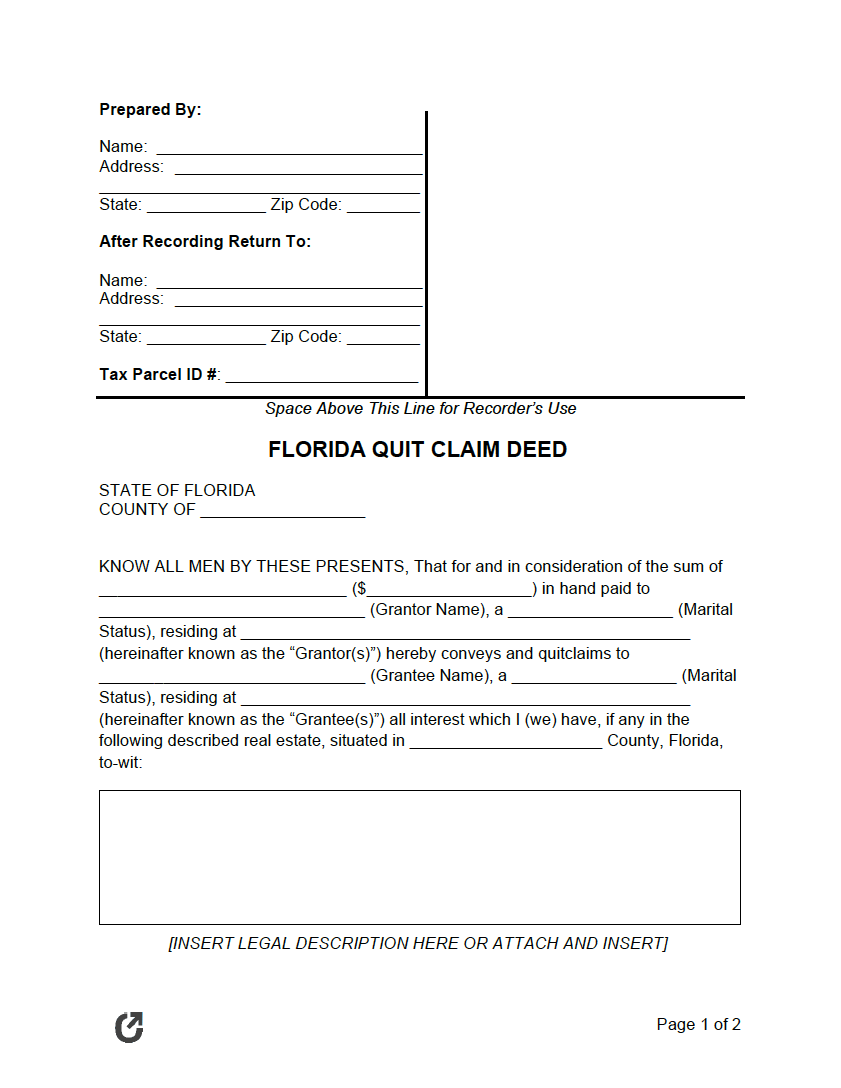 Free Florida Quit Claim Deed Form PDF WORD RTF