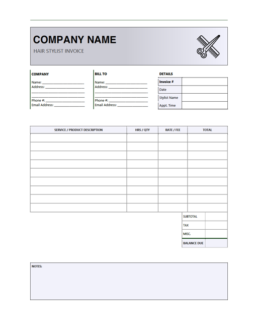 Free Hair Stylist Invoice Template PDF WORD EXCEL