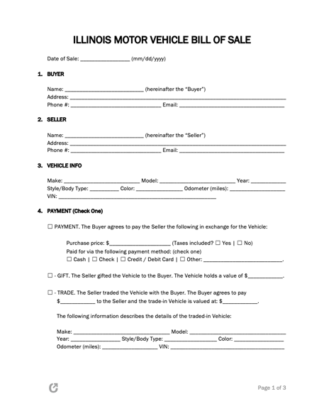 Free Illinois Bill Of Sale Forms 5 PDF WORD RTF