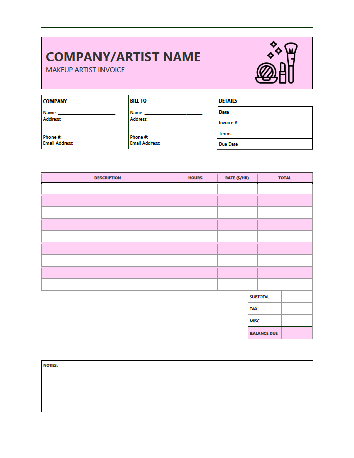 Free Makeup Artist Invoice Template Pdf Word Excel