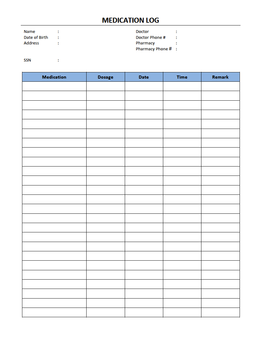 Pocket Printable Medication Chart