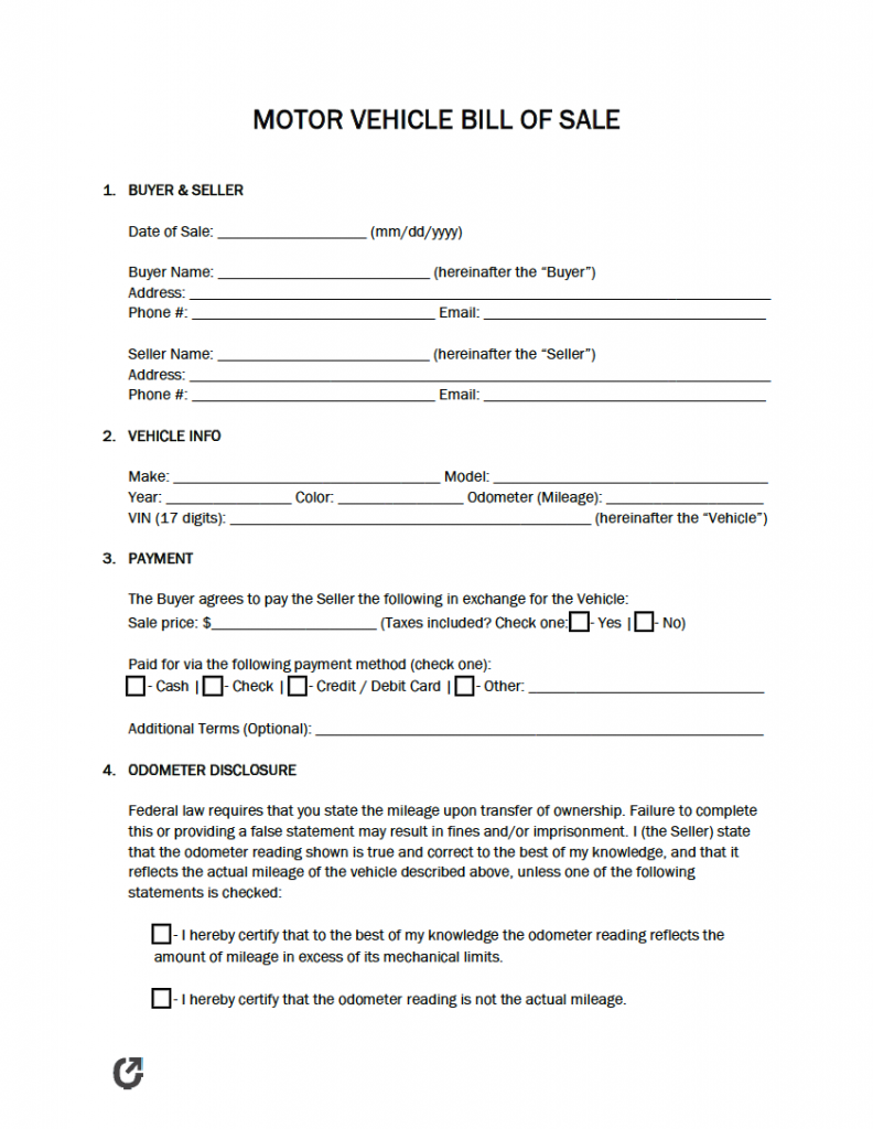 Free Bill of Sale Forms PDF WORD RTF
