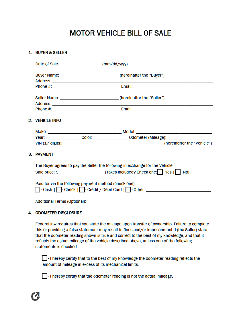 Free Printable Vehicle Bill Of Sale Template With Notary