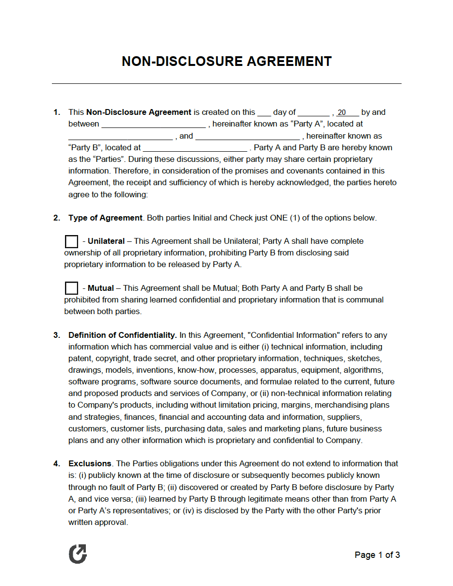 Free Non Disclosure Agreement NDA Template PDF WORD