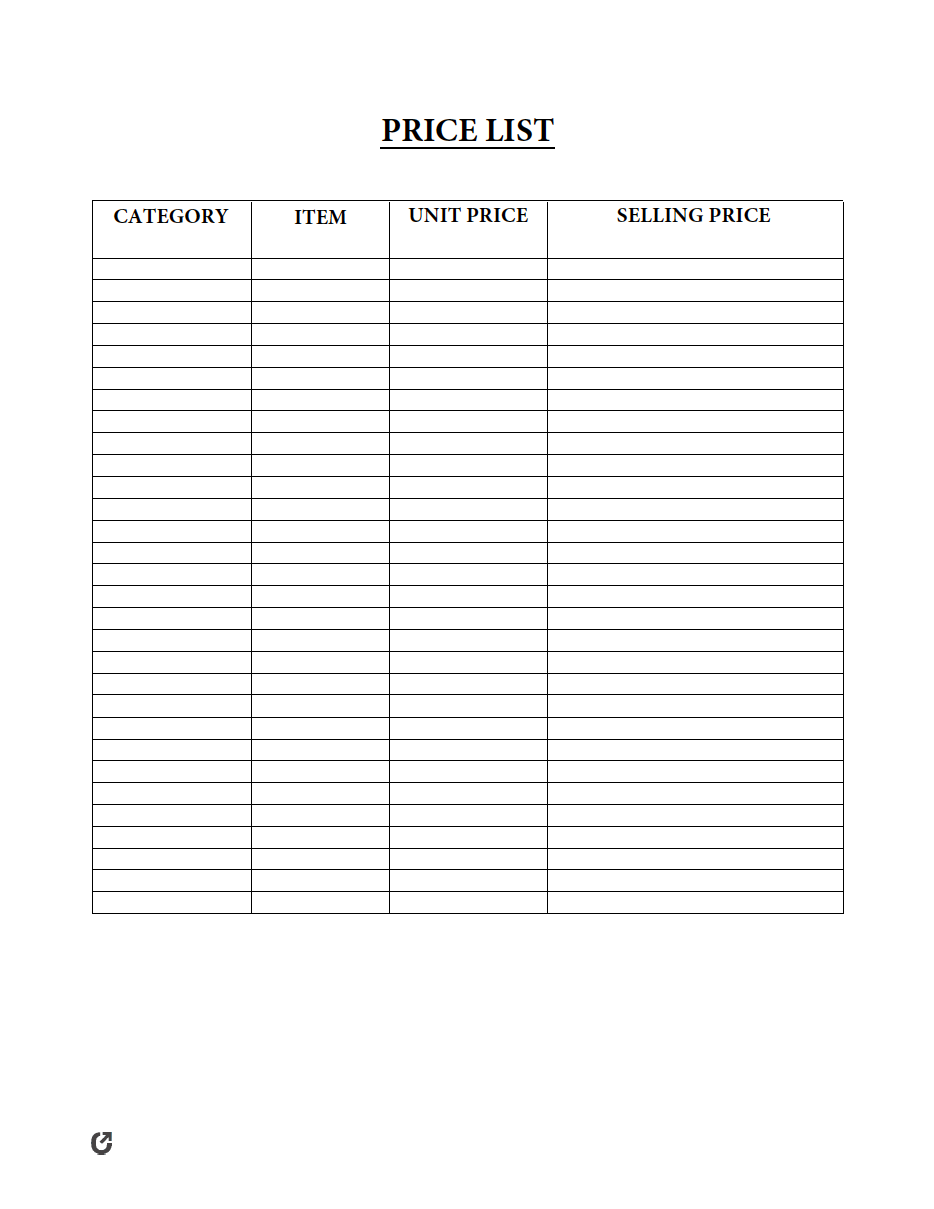 Transportation Price List Template