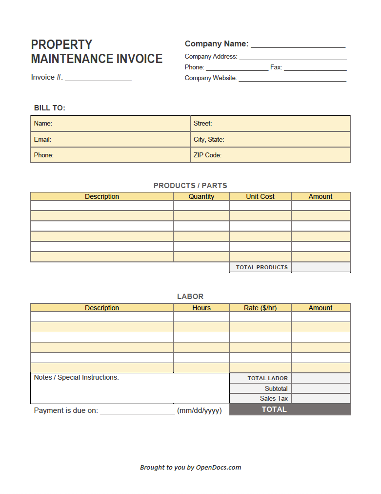 Free Property Maintenance Invoice Template  PDF  WORD  EXCEL Throughout Maintenance Invoice Template Free