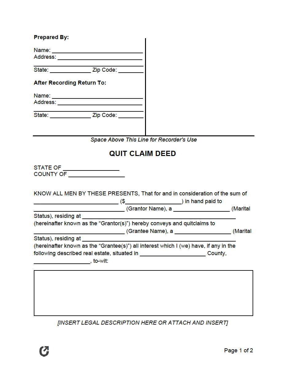 Free Quit Claim Deed Forms Pdf Word Rtf 4160