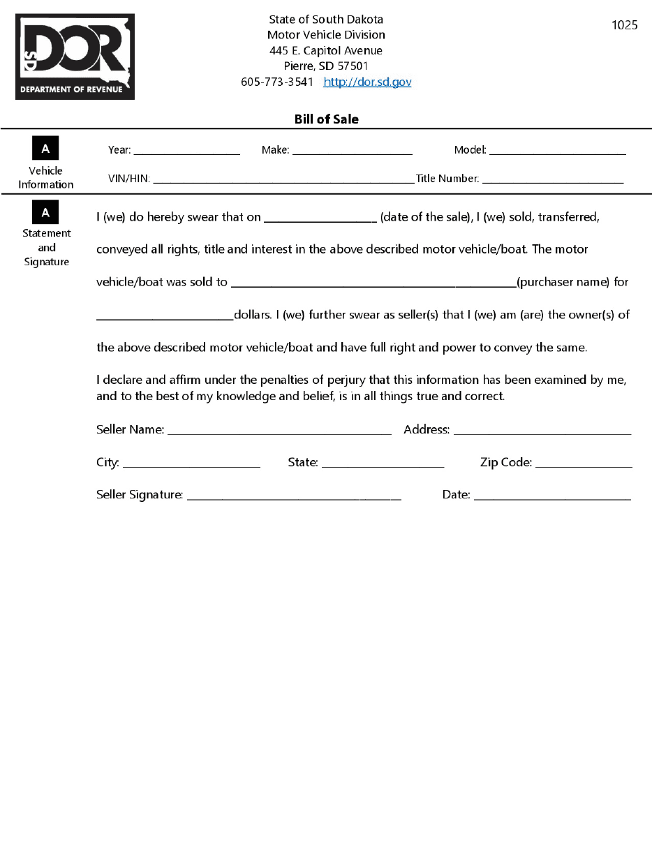 Free South Dakota Bill Of Sale Forms 5 PDF