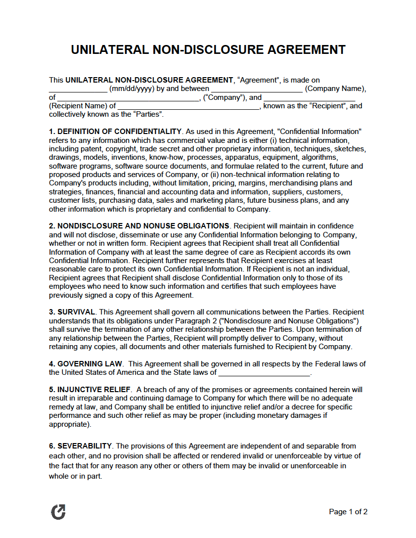 Free NonDisclosure Agreement (NDA) Templates PDF WORD RTF