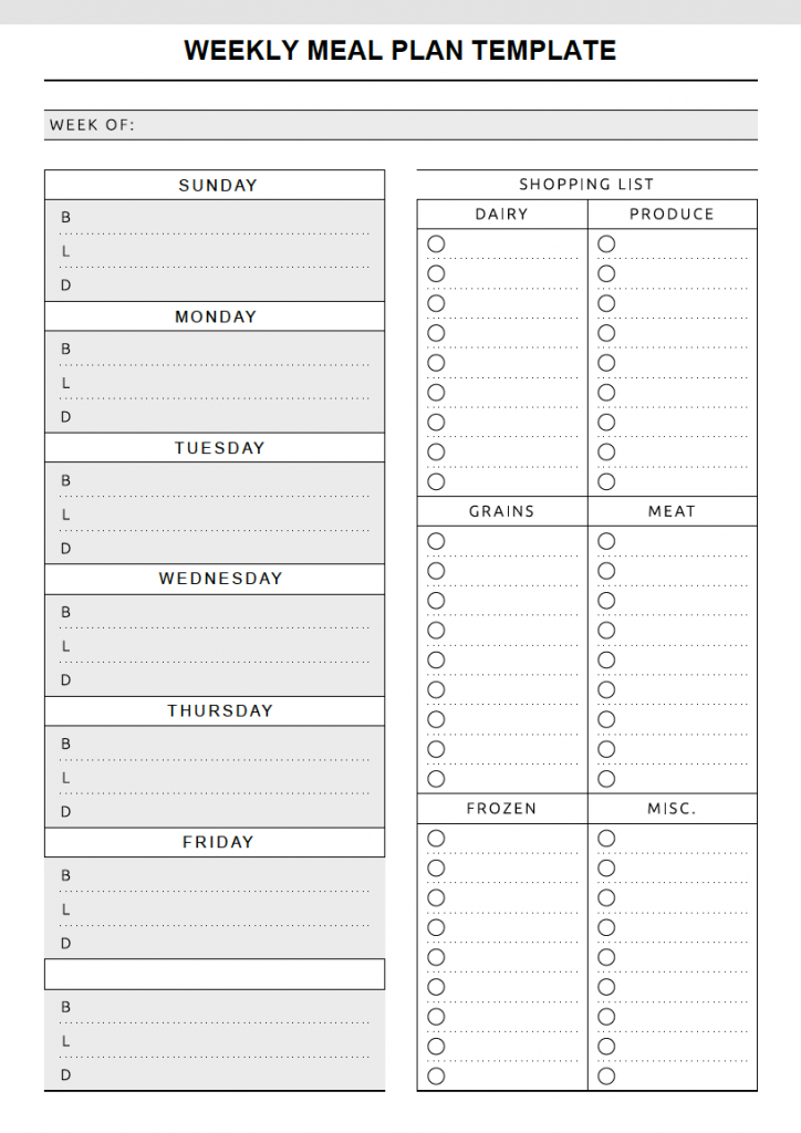 Printable Weekly Meal Planner Template With Snacks